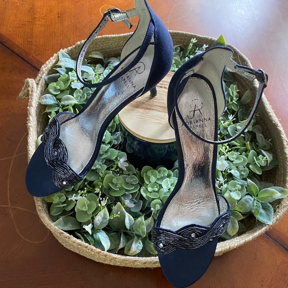 Adrianna Papell 3 inch navy embellished dress sandal